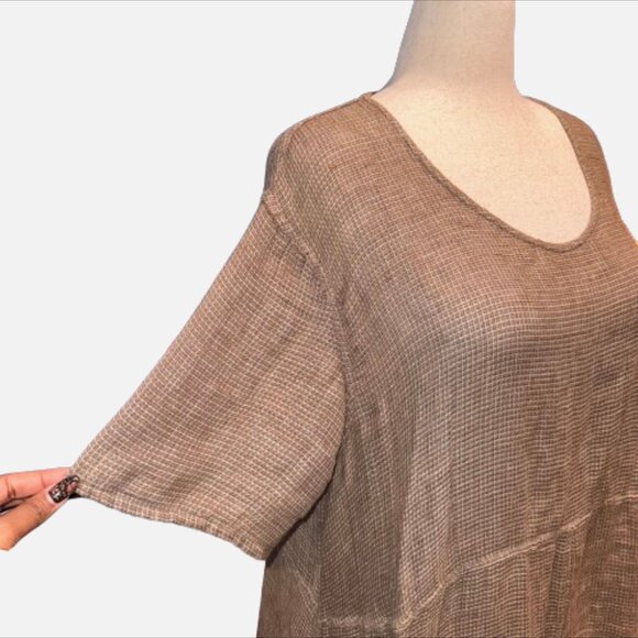 FLAX 2G Lagenlook Linen Dress Oversized Tunic Neutral Textured (Size 22 - 24) - Picture 5 of 10